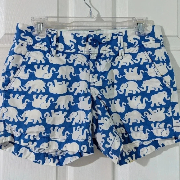 Lilly Pulitzer Blue Tusk In Sun The Callahan Short Elephant Print‎ Shorts Size 0 - Picture 3 of 8